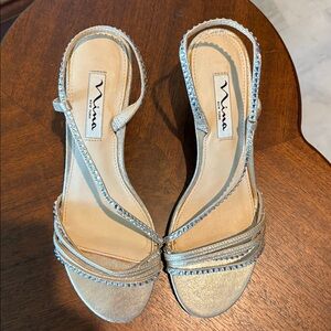 Nina Slingback Heels  gold metallic leather/rhinestones composition leather sole